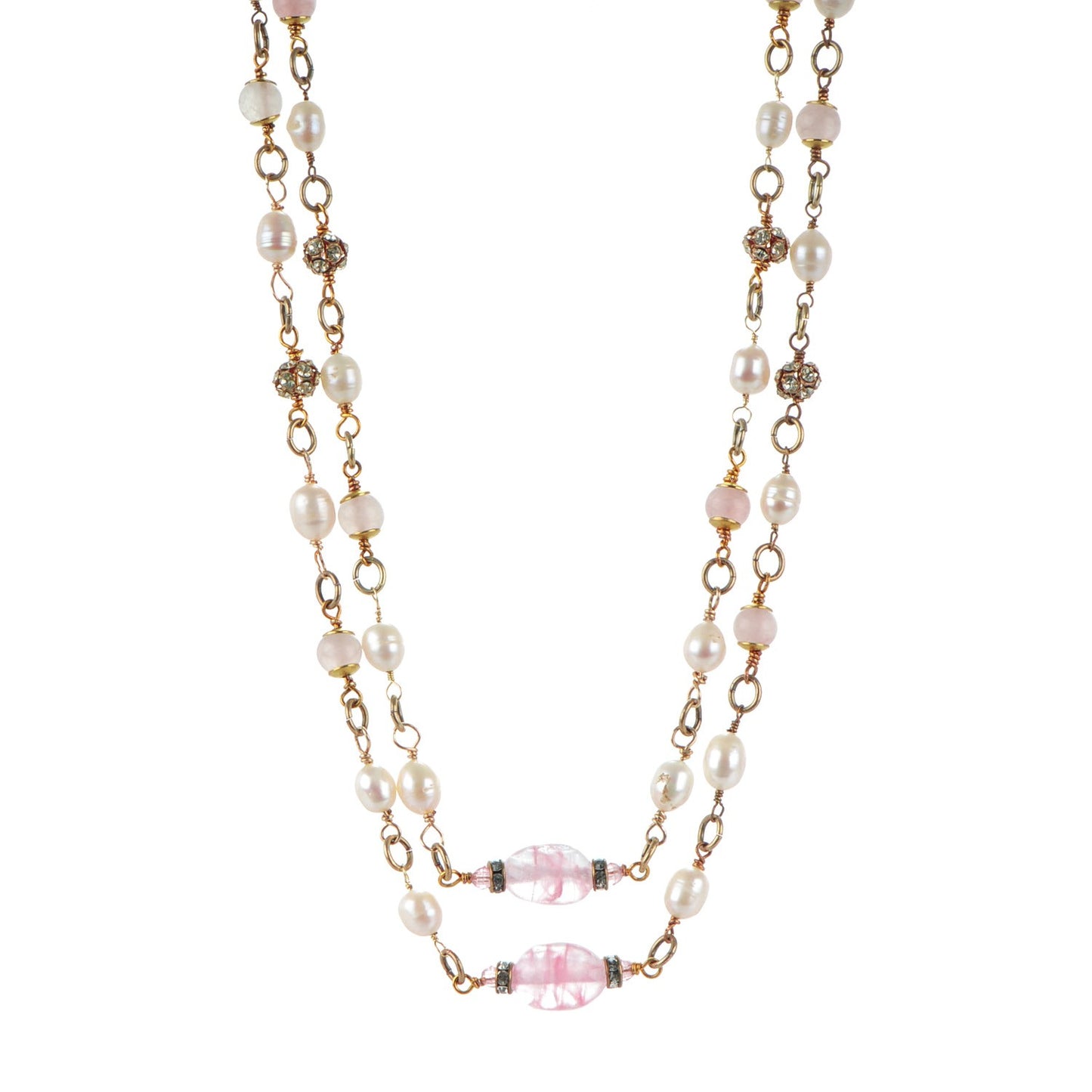 Gripoix Crystal Pearl Sautoir Long Necklace Gold Pink