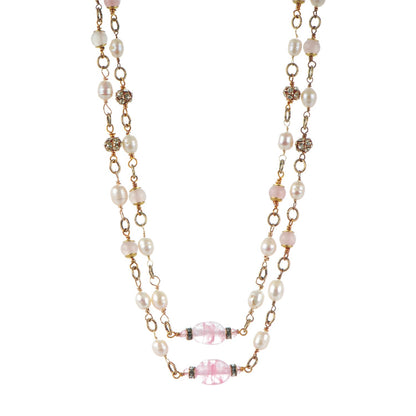 Chanel Gripoix Crystal Pearl Sautoir Long Necklace Gold Pink 1 of 4