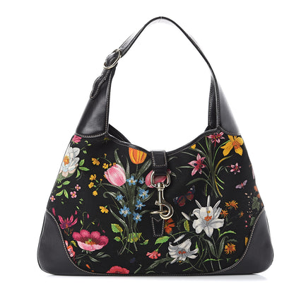 Gucci Canvas Floral Flora Medium Jackie O Bouvier Hobo Black 1 of 8