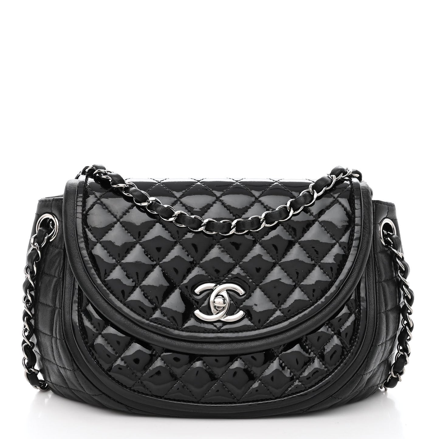 Lambskin Patent Classic Twist Crescent Flap Bag Black