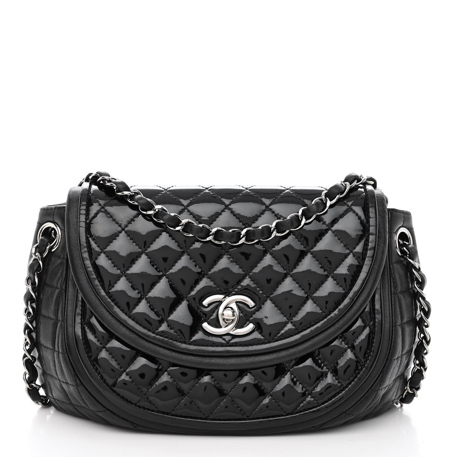 Chanel Lambskin Patent Classic Twist Crescent Flap Bag Black 1 of 10