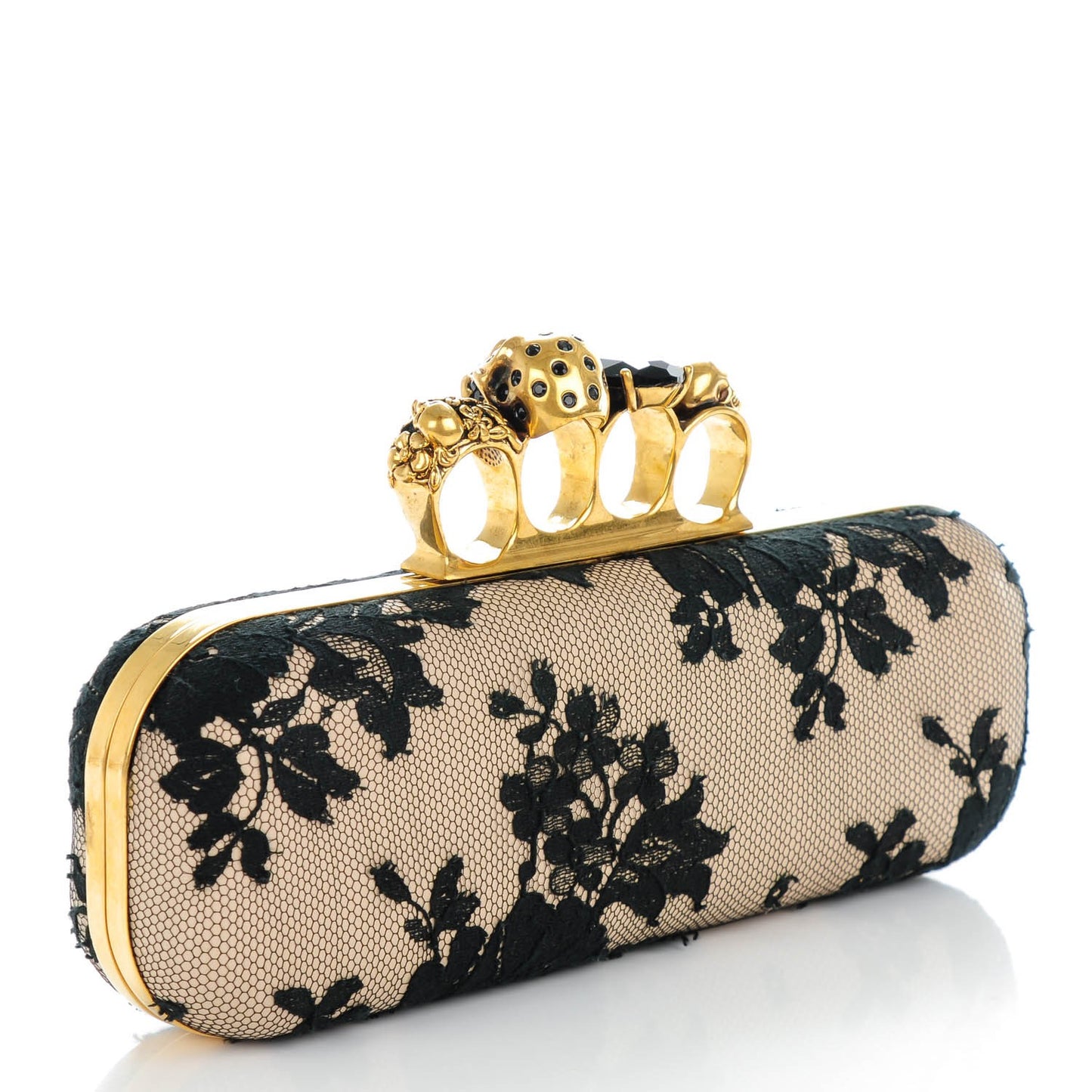 Lace Knuckle Duster Clutch Black Beige