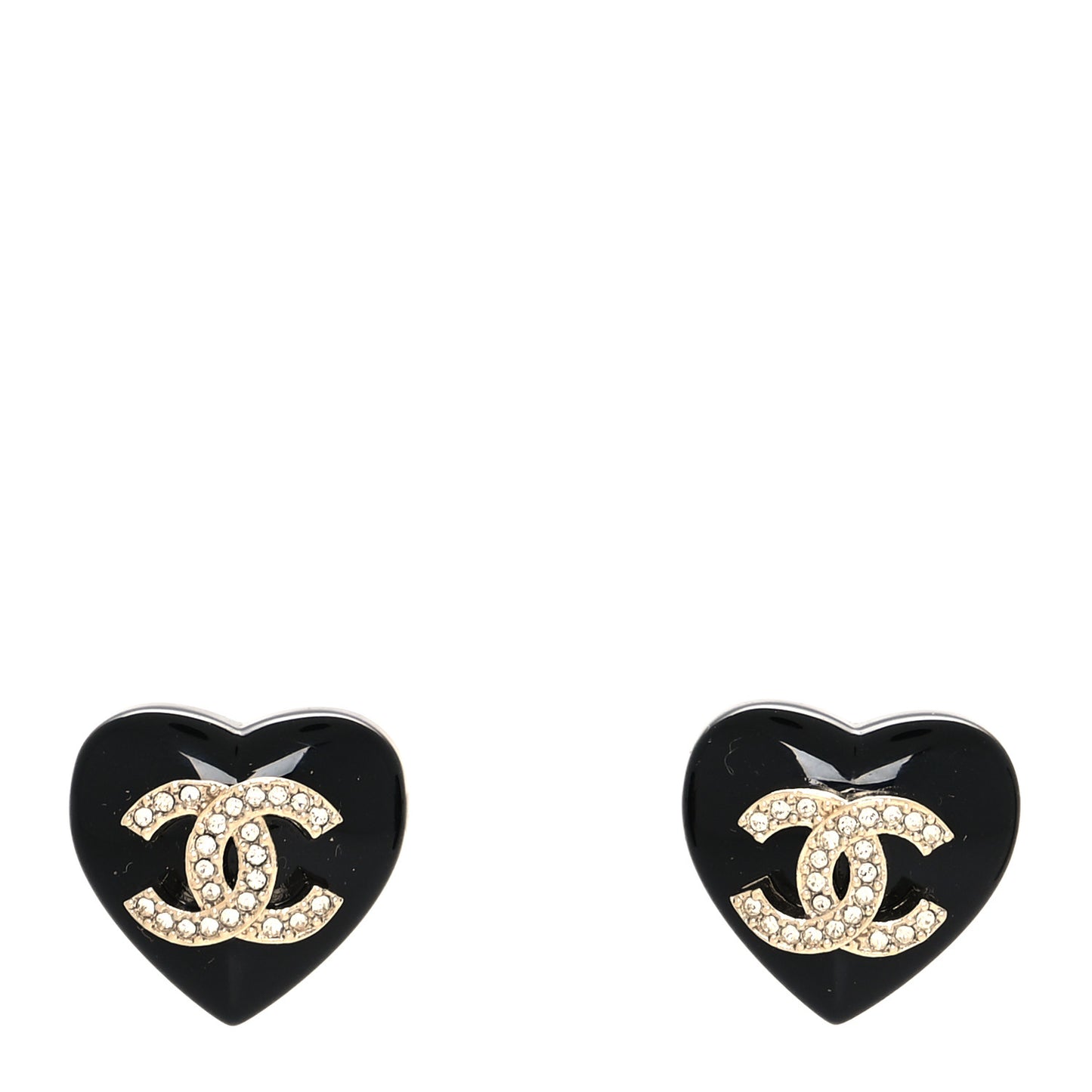 Resin Crystal CC Heart Earrings Black Gold