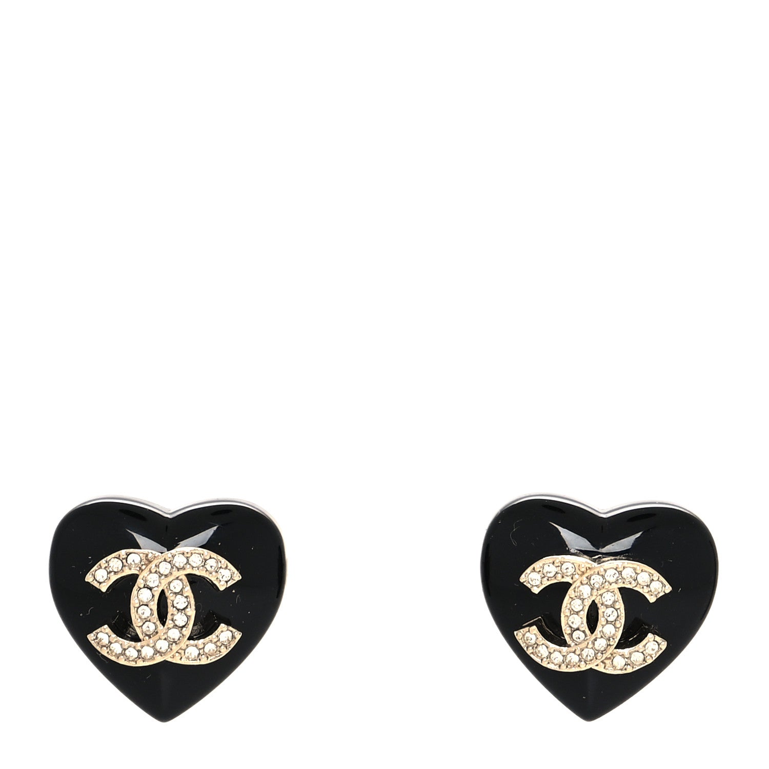 Chanel Resin Crystal CC Heart Earrings Black Gold 1 of 4