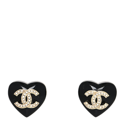 Chanel Resin Crystal CC Heart Earrings Black Gold 1 of 4