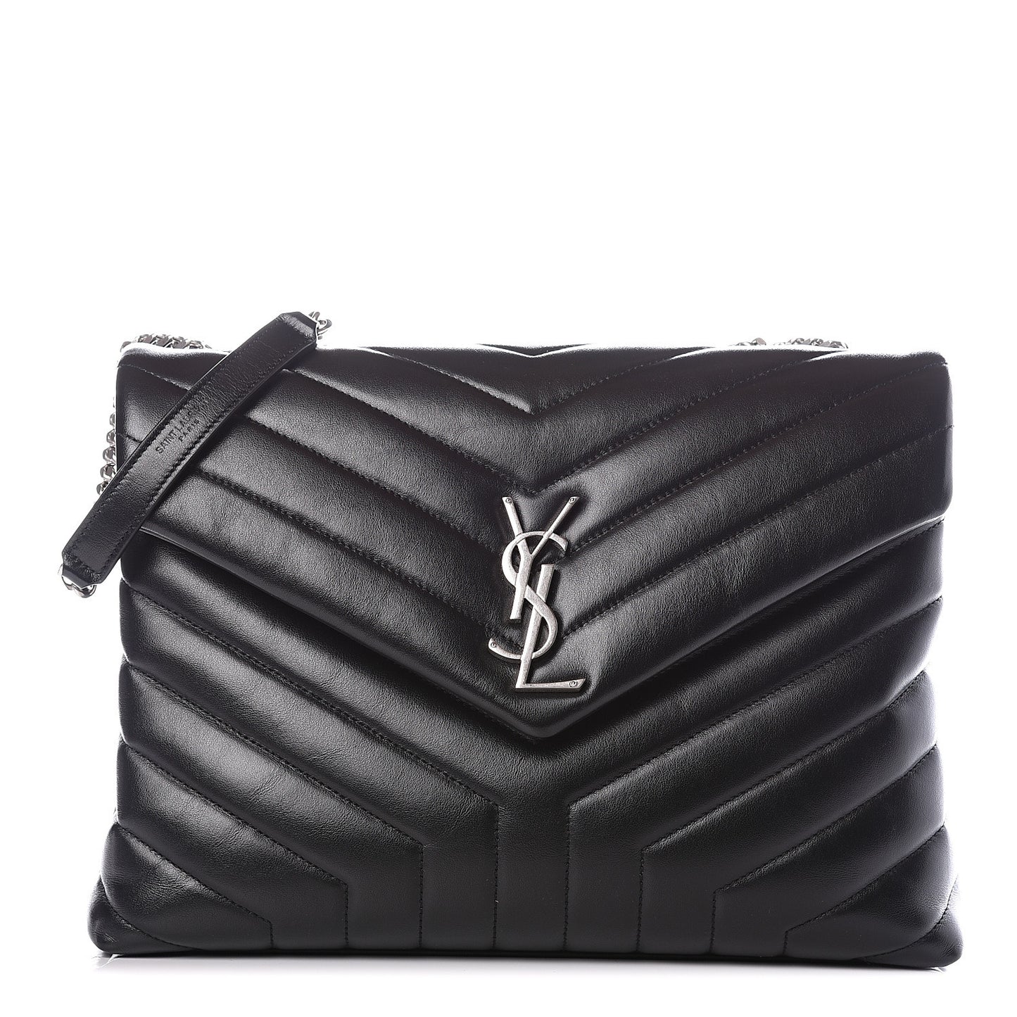 Calfskin Y Quilted Monogram Medium Loulou Chain Satchel Black