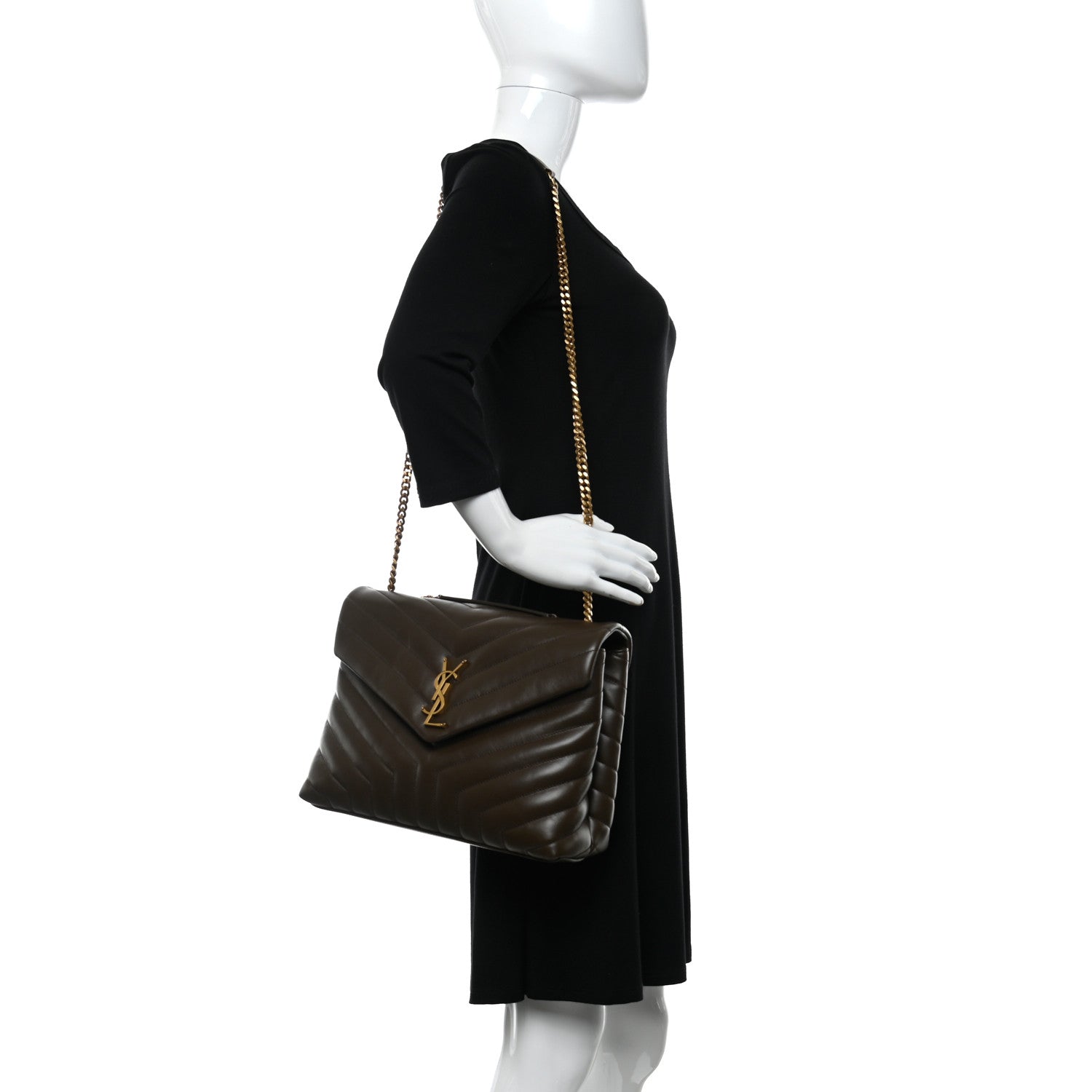 Saint Laurent Calfskin Y Quilted Monogram Medium Loulou Chain Satchel Soil Brown 2 of 12