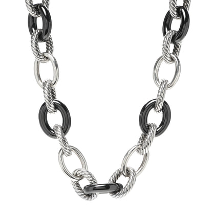 David Yurman Sterling Silver Black Ceramic 18mm Large Oval Link Necklace Black 1 of 4