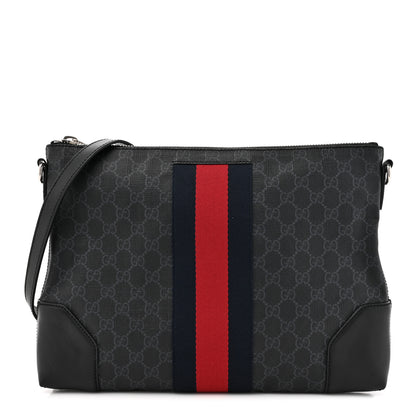 Gucci Soft GG Supreme Monogram Appia Calfskin Web East West Messenger Bag Black Grey 1 of 18