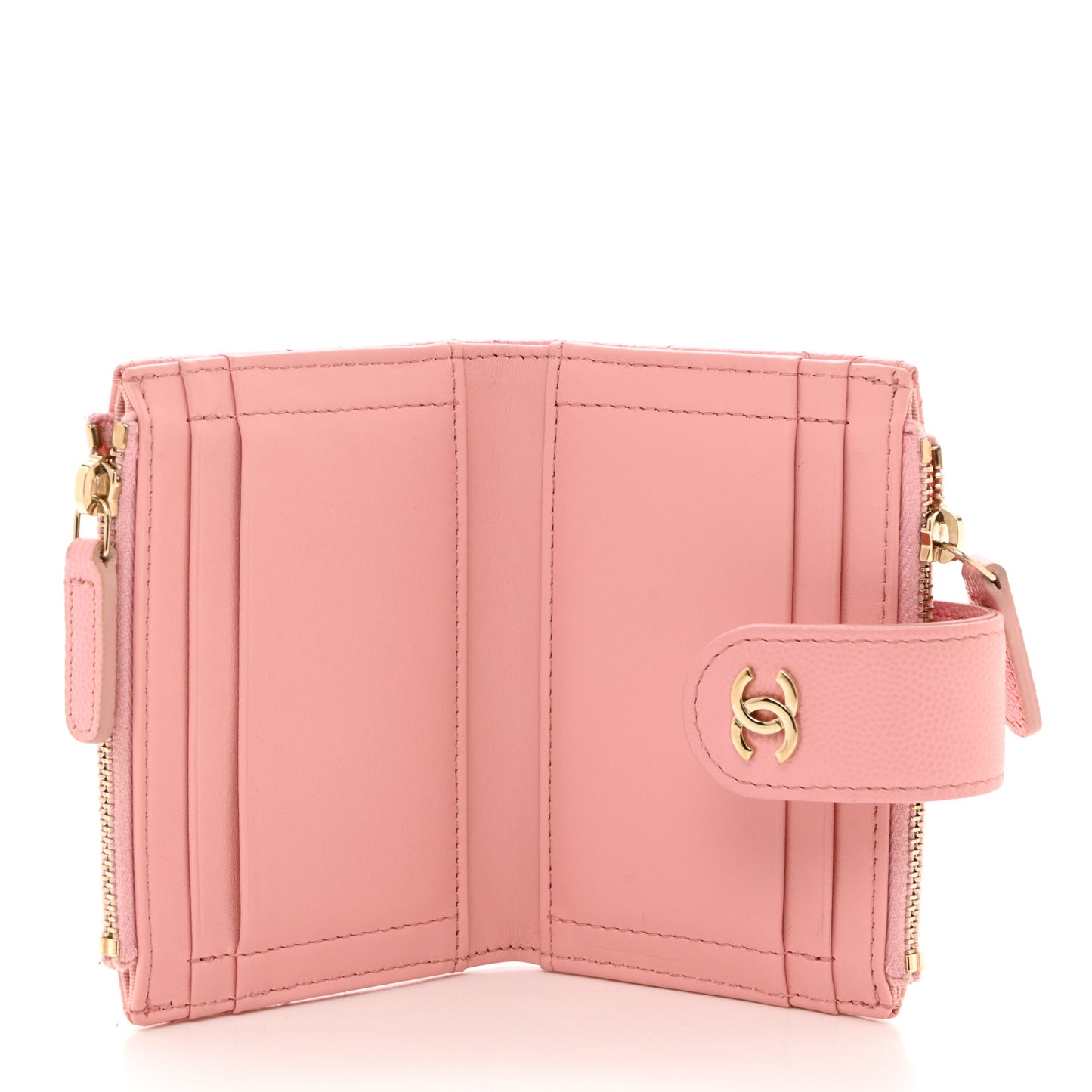 Caviar Quilted Compact Zipped Pocket Wallet Pink