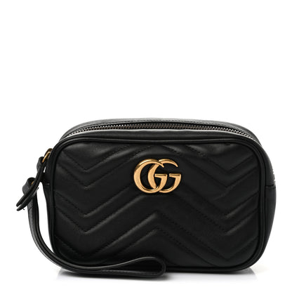 Gucci Calfskin Matelasse Mini GG Marmont Wrist Wallet Hibiscus Black 1 of 10