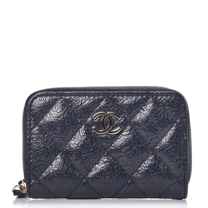 Chanel Calfskin Camellia Embossed Zip Coin Purse Navy 1 of 7