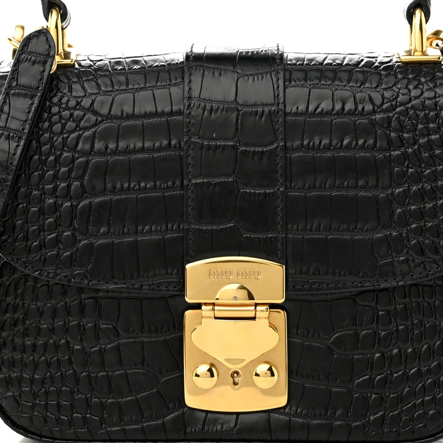 Crocodile Print Calfskin Top Handle Bag Black