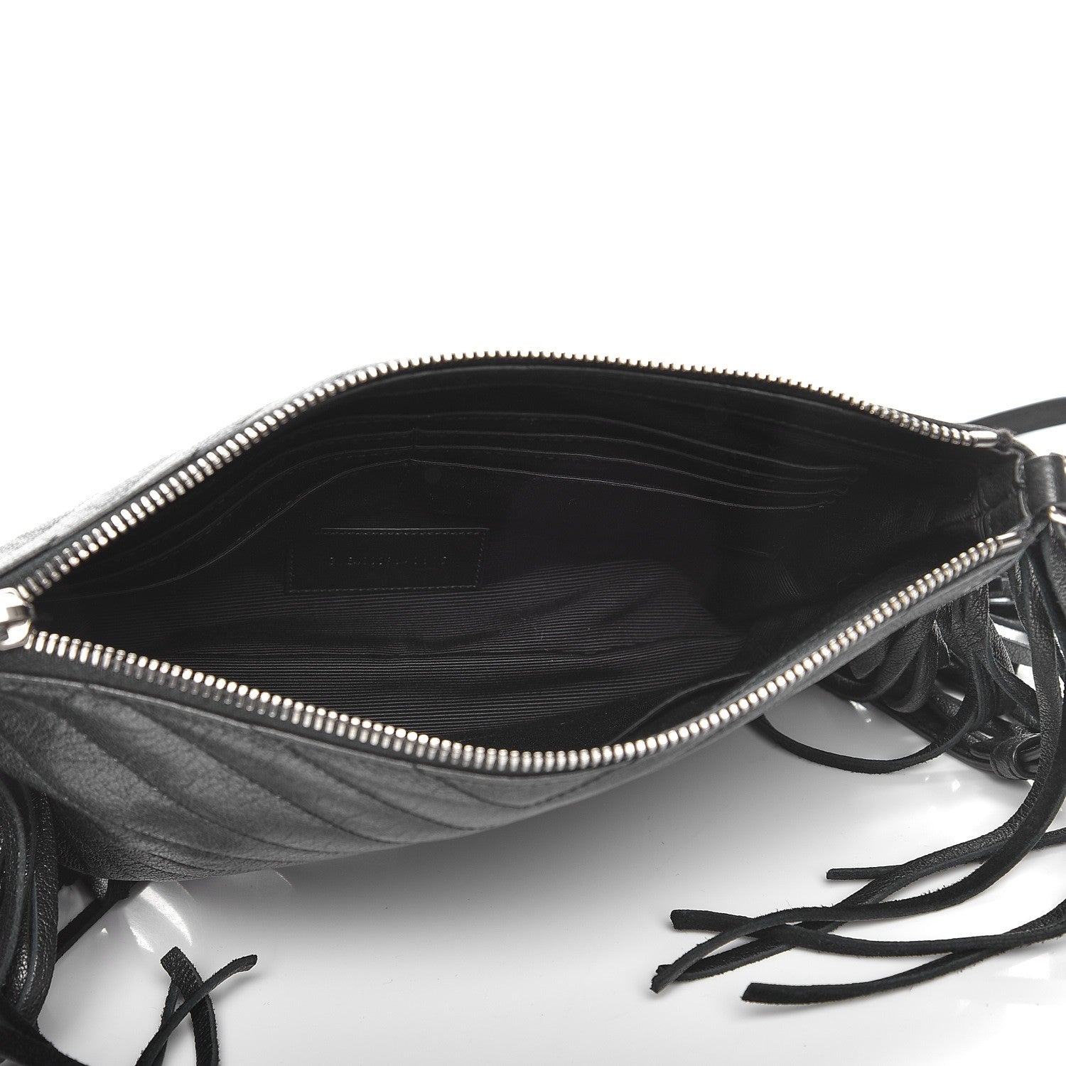 Saint Laurent Sheepskin Chevron Small Fringe Crossbody Bag Black 5 of 7
