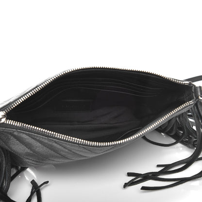 Saint Laurent Sheepskin Chevron Small Fringe Crossbody Bag Black 5 of 7