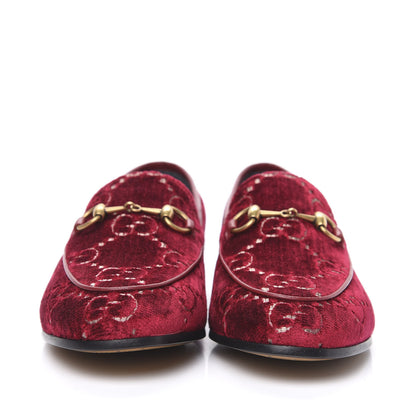 Gucci Velvet Malaga Kid GG Monogram Horsebit Womens Jordaan Loafers 37 Red Cipria Romantic Cerise 2 of 10