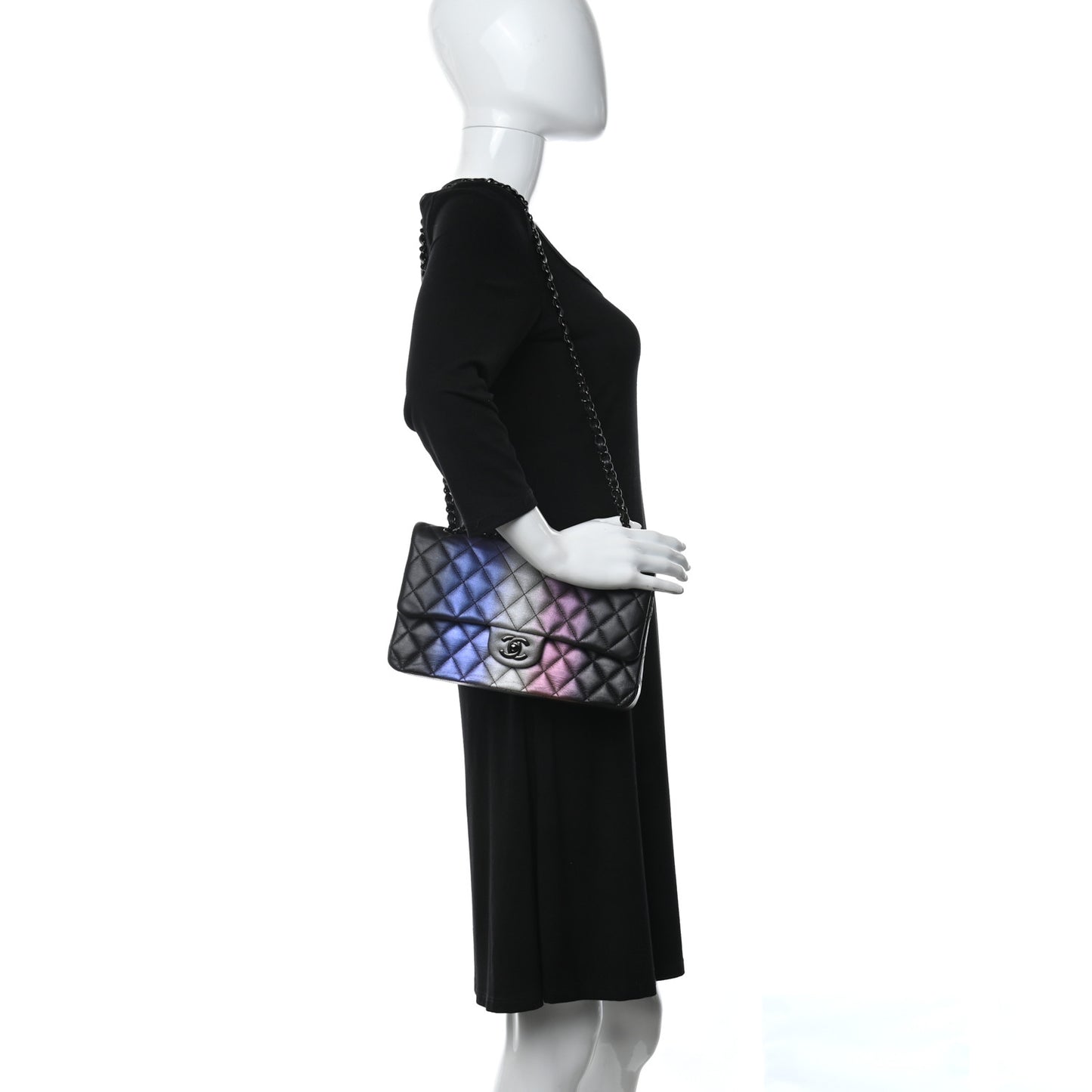 Calfskin Quilted Ombre Medium Double Flap Black
