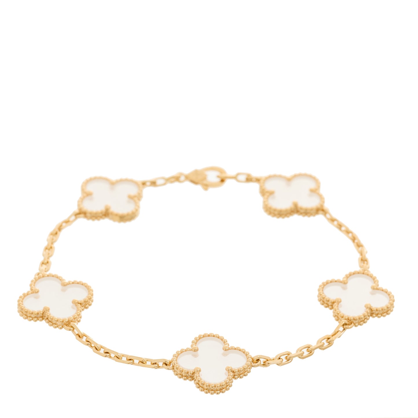 18K Yellow Gold Rock Crystal 5 Motifs Vintage Alhambra Bracelet