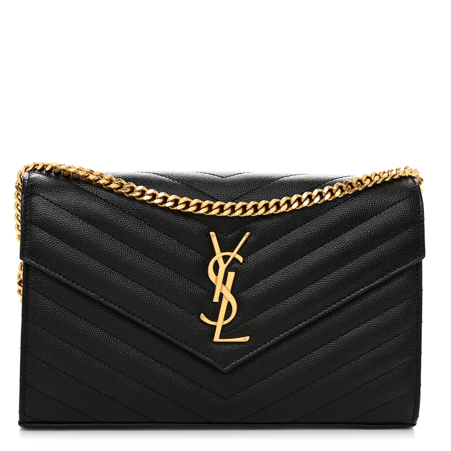 Grain De Poudre Matelasse Chevron Monogram Chain Wallet Black