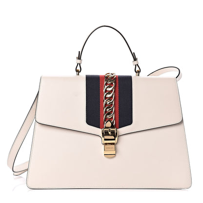 Gucci Calfskin Maxi Sylvie Top Handle Bag White 1 of 12