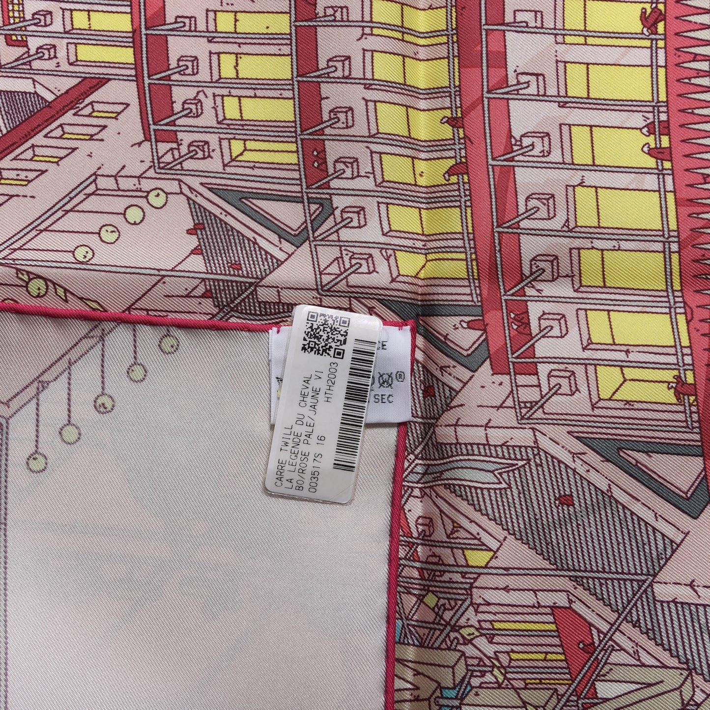 Silk La Legende Du Cheval A Plumes Scarf 90 Rose Pale Jaune Vif Turquoise