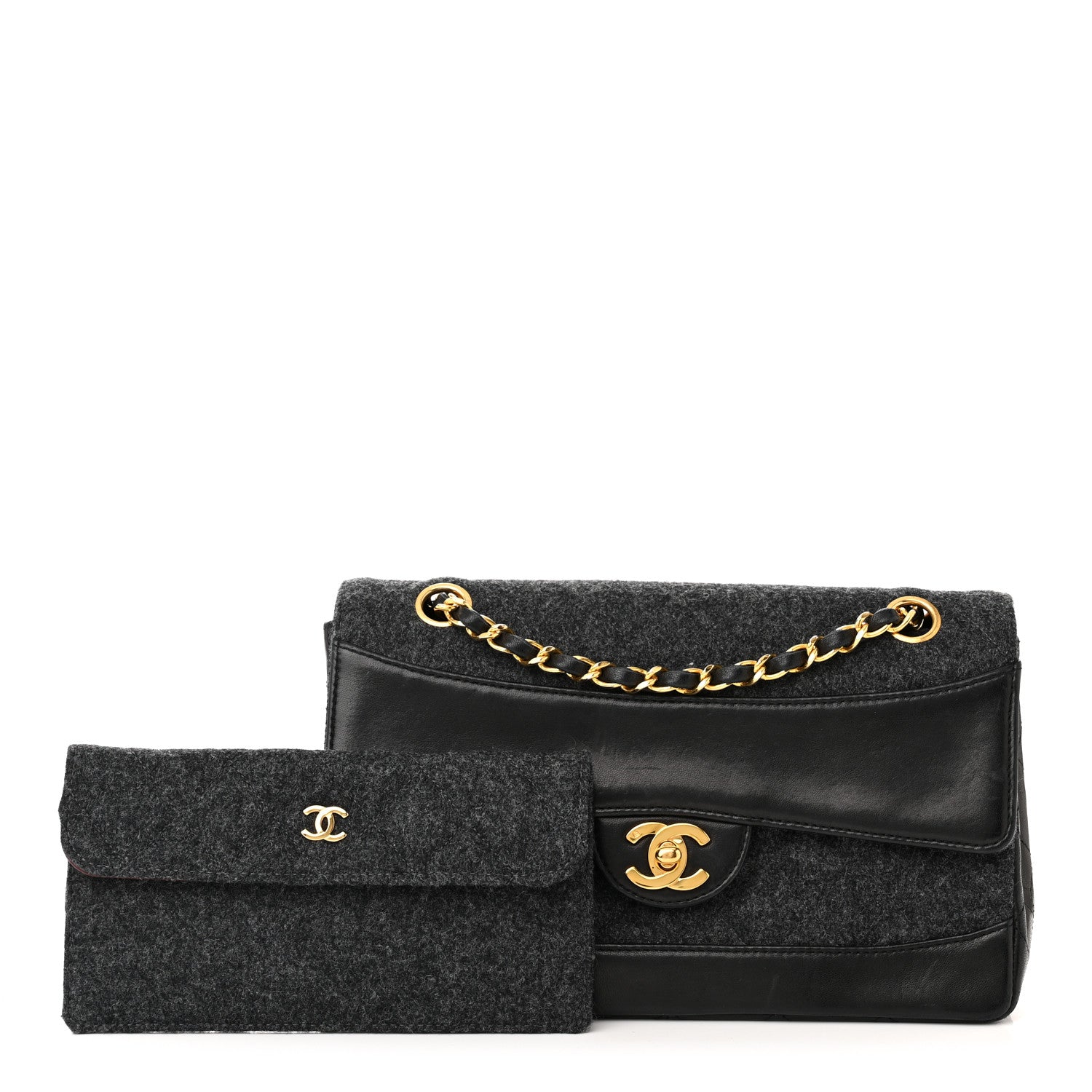 Chanel Lambskin Felt Quilted Small Single Flap With Pouch Grey Black 1 of 12