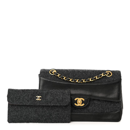 Chanel Lambskin Felt Quilted Small Single Flap With Pouch Grey Black 1 of 12