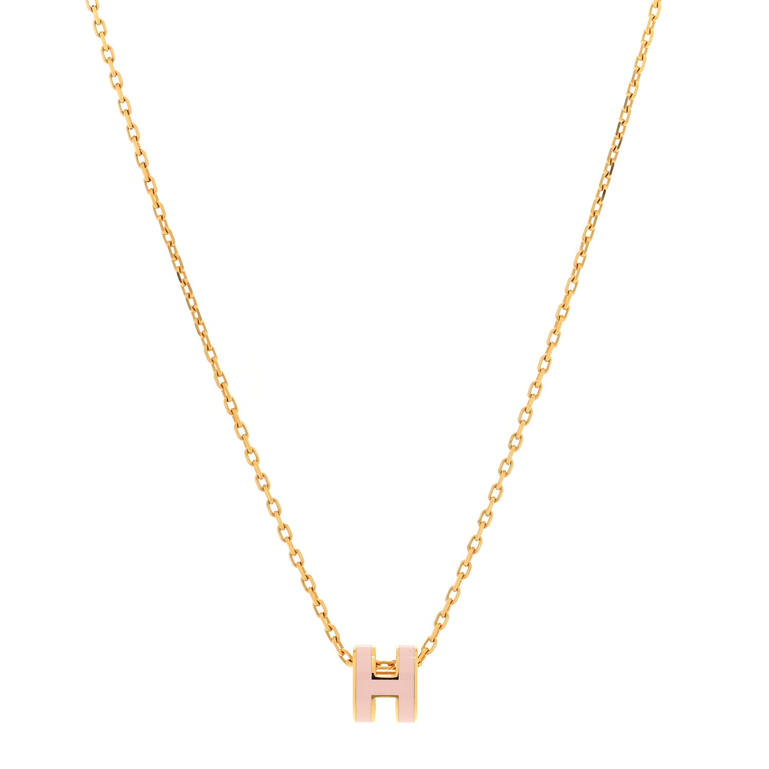 Hermes Lacquered Rose Gold Mini Pop H Pendant Necklace Rose Dragee 1 of 5
