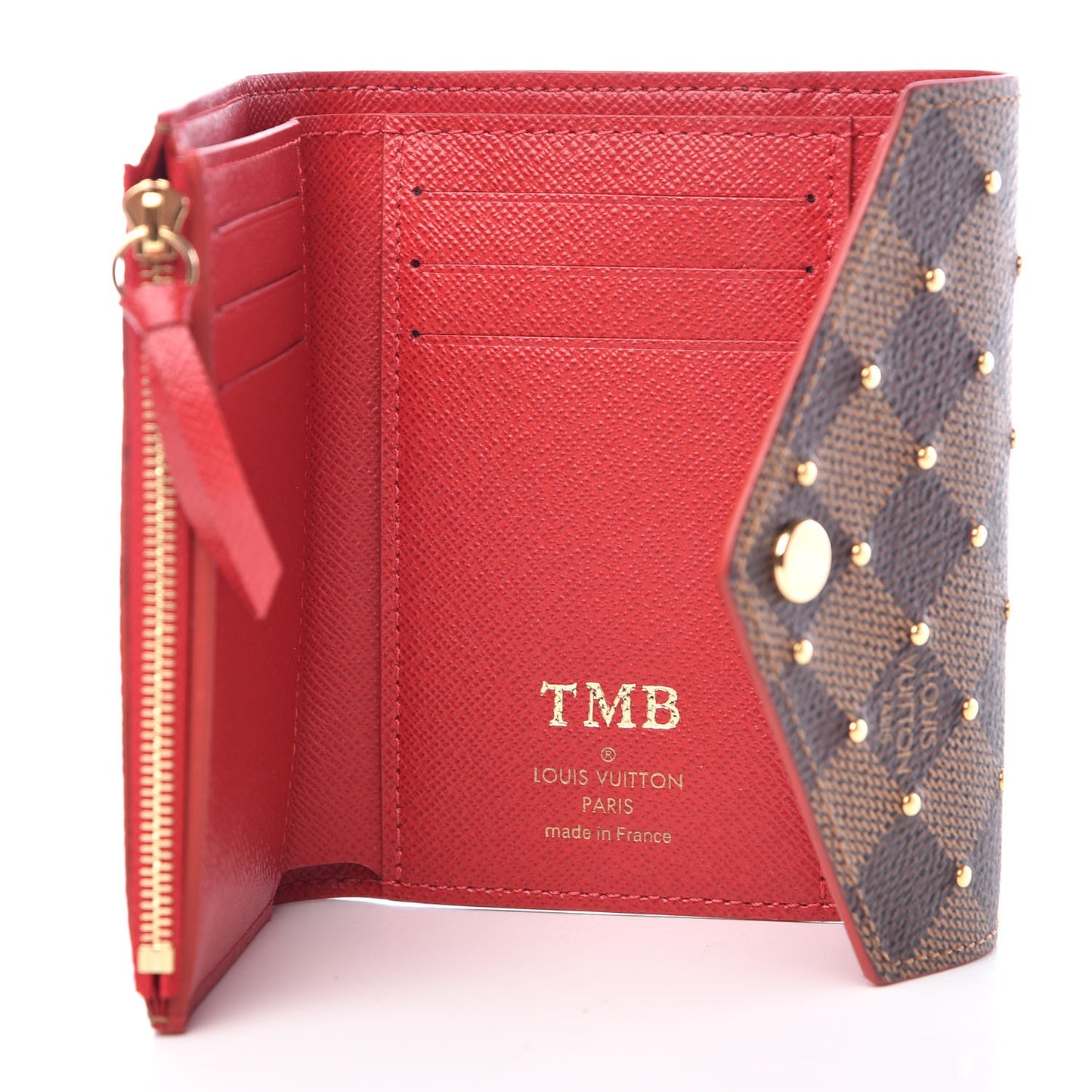 Damier Ebene Studded Victorine Wallet Cherry