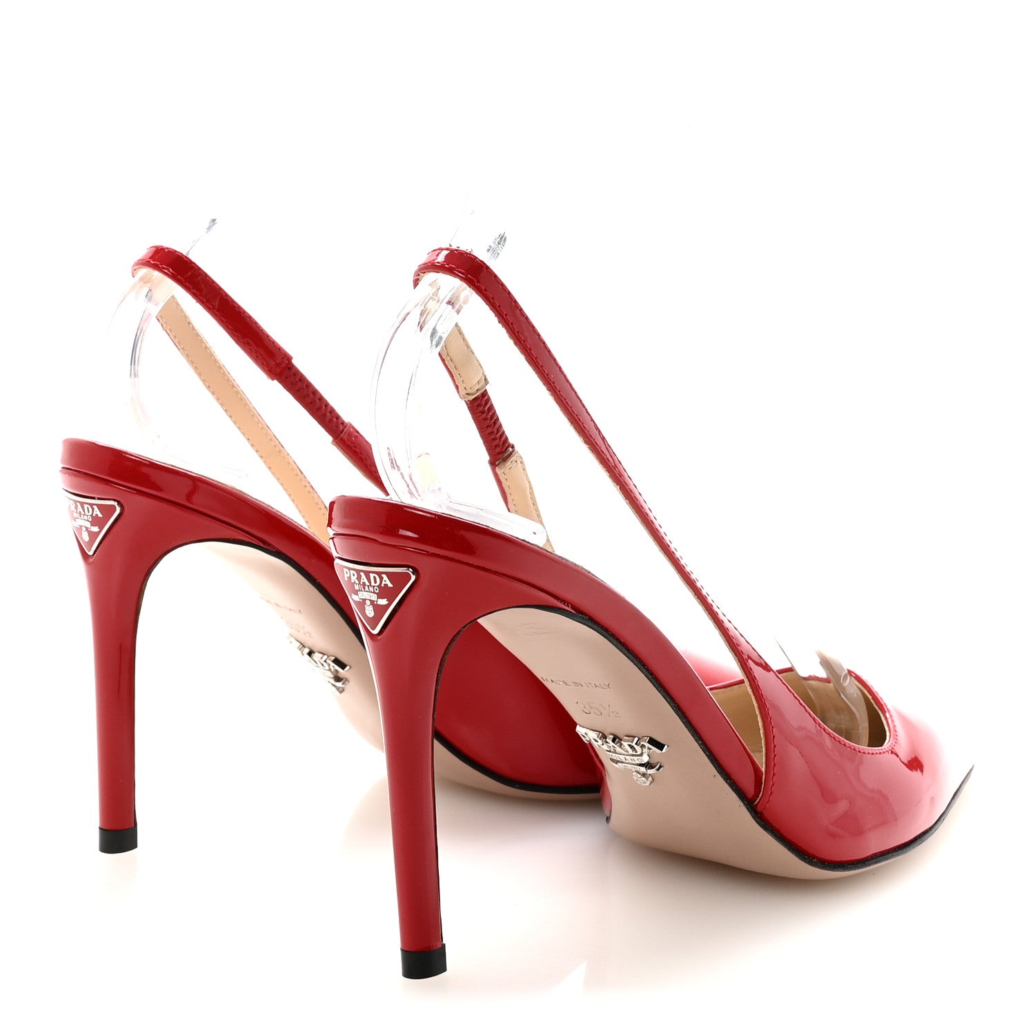 Prada Patent Logo Slingback Pumps 35.5 Red 5 of 9