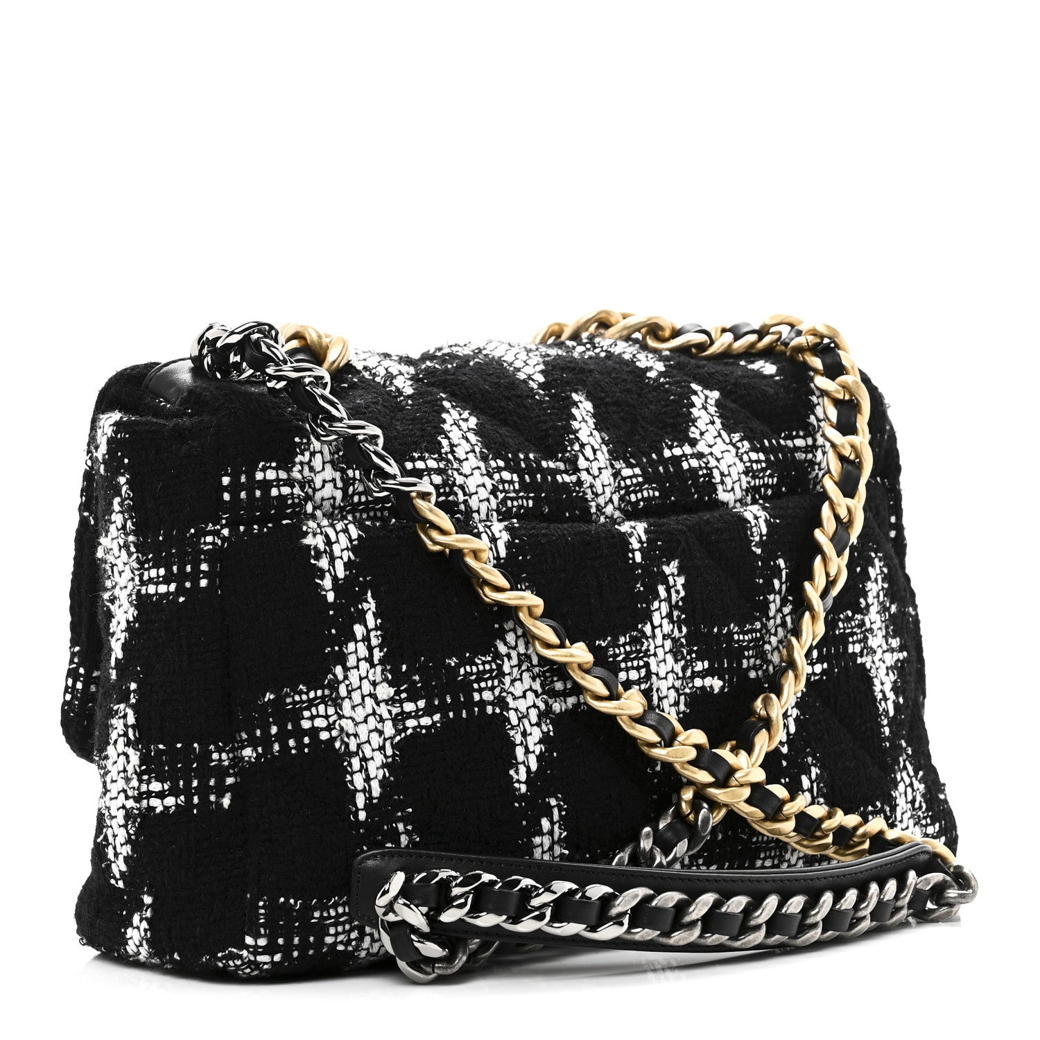 Chanel Tweed Quilted Large Chanel 19 Flap Black White 3 of 11