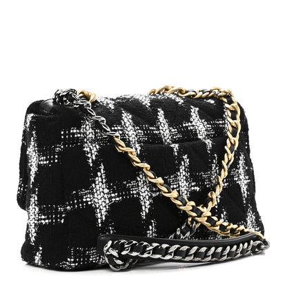 Chanel Tweed Quilted Large Chanel 19 Flap Black White 3 of 11