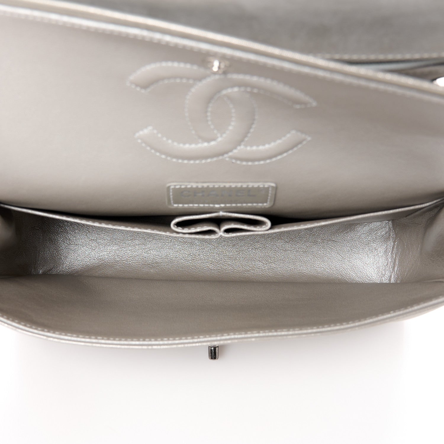 Chanel Iridescent Calfskin Chevron Quilted Medium Double Flap Silver 5 of 13
