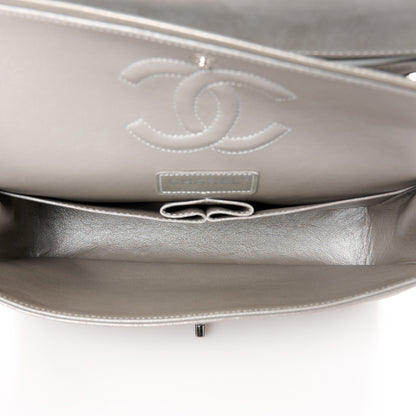 Chanel Iridescent Calfskin Chevron Quilted Medium Double Flap Silver 5 of 13