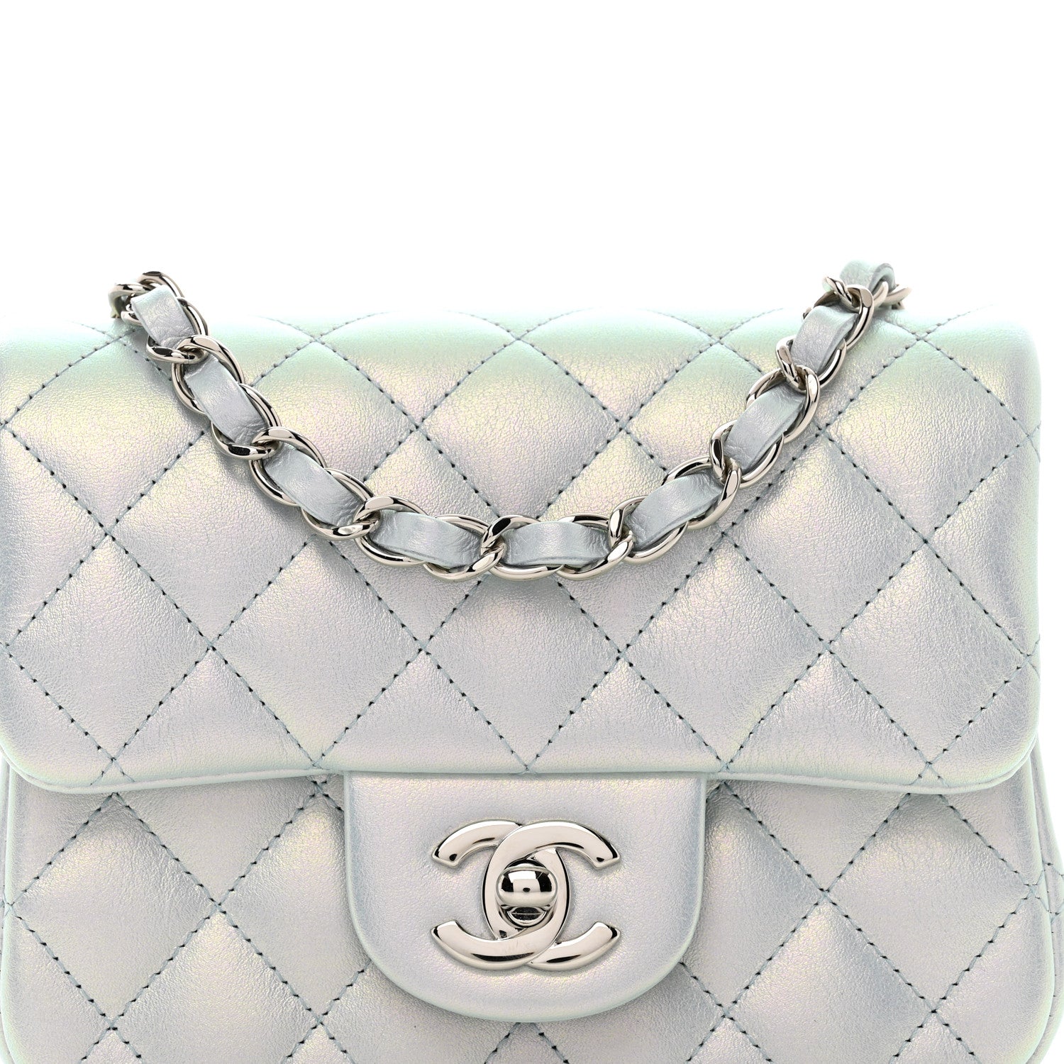 Chanel Iridescent Lambskin Quilted Mini Square Flap Light Blue 5 of 10