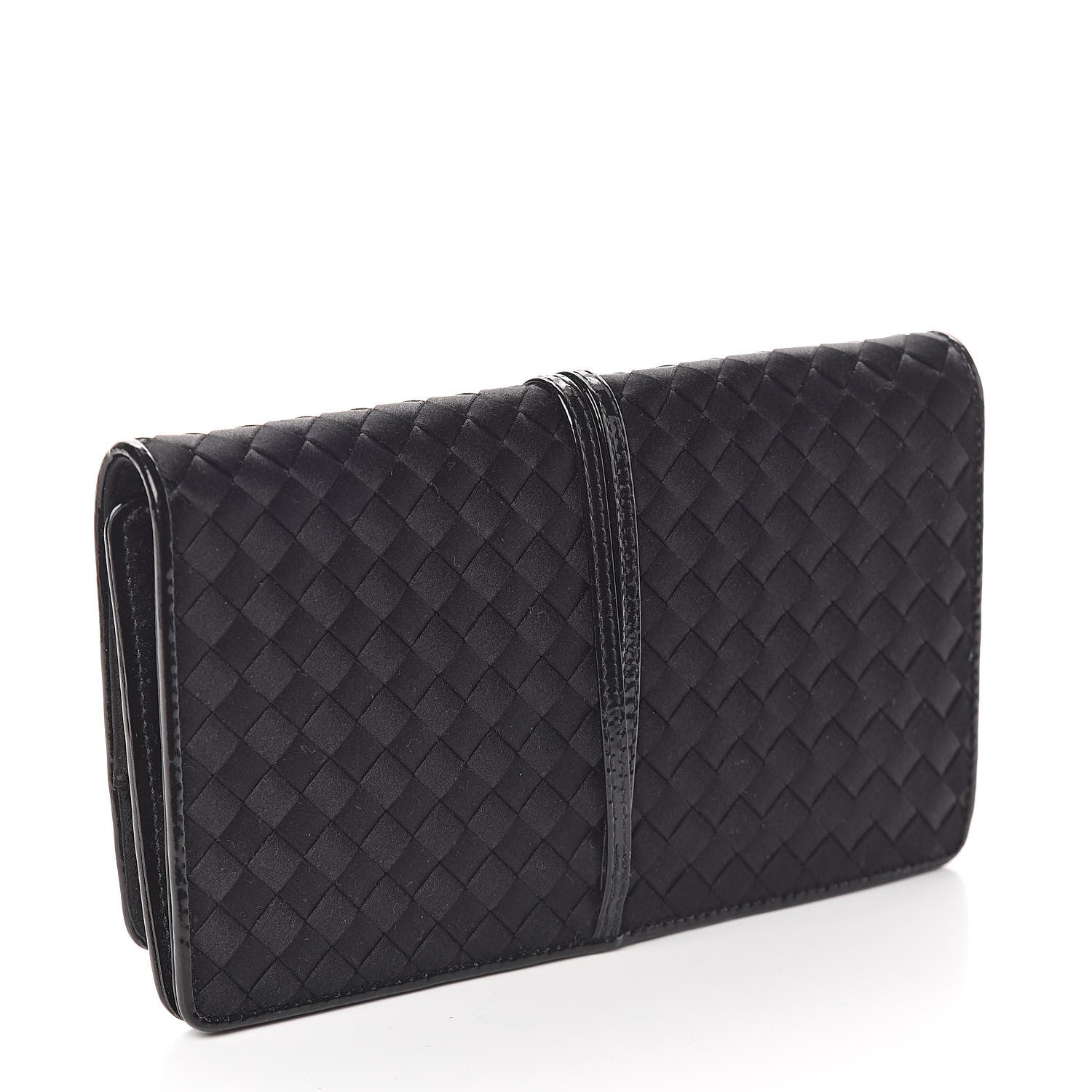 Bottega Veneta Satin Patent Intrecciato Flap Clutch Black 3 of 7