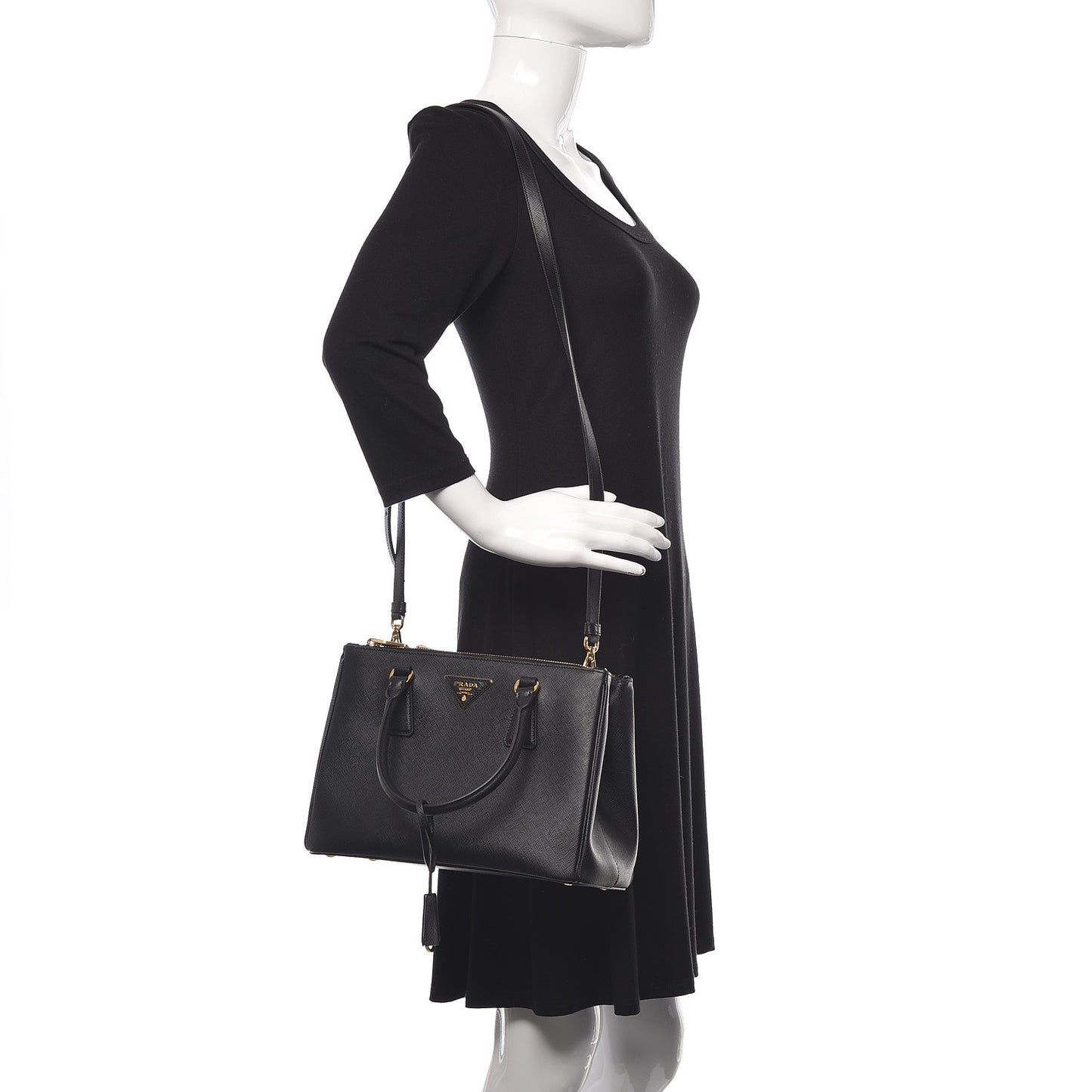 Saffiano Small Galleria Double Zip Tote Black
