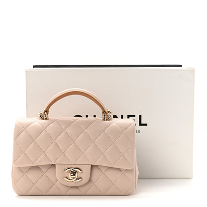 Chanel Lambskin Quilted Bi-Color Mini Top Handle Rectangular Flap Ecru Dark Beige 11 of 11