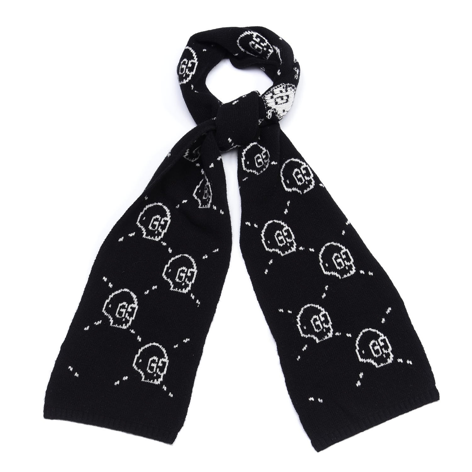 Gucci Wool Tricot GG Hamlet Scarf Black White 1 of 4