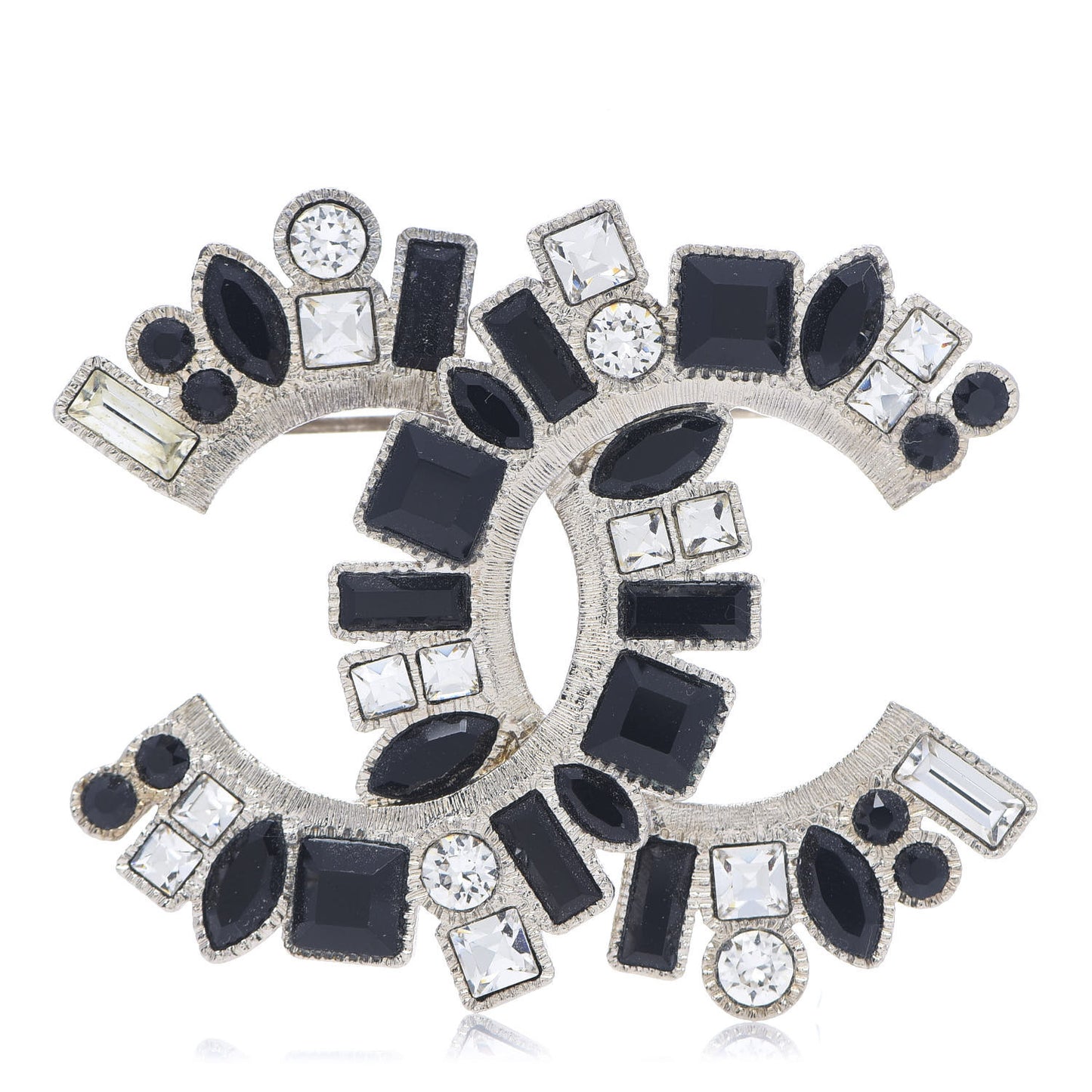 Baguette Crystal CC Brooch Black Silver