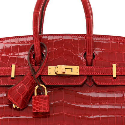 Hermes Shiny Niloticus Crocodile Birkin 25 Rouge Casaque 8 of 11