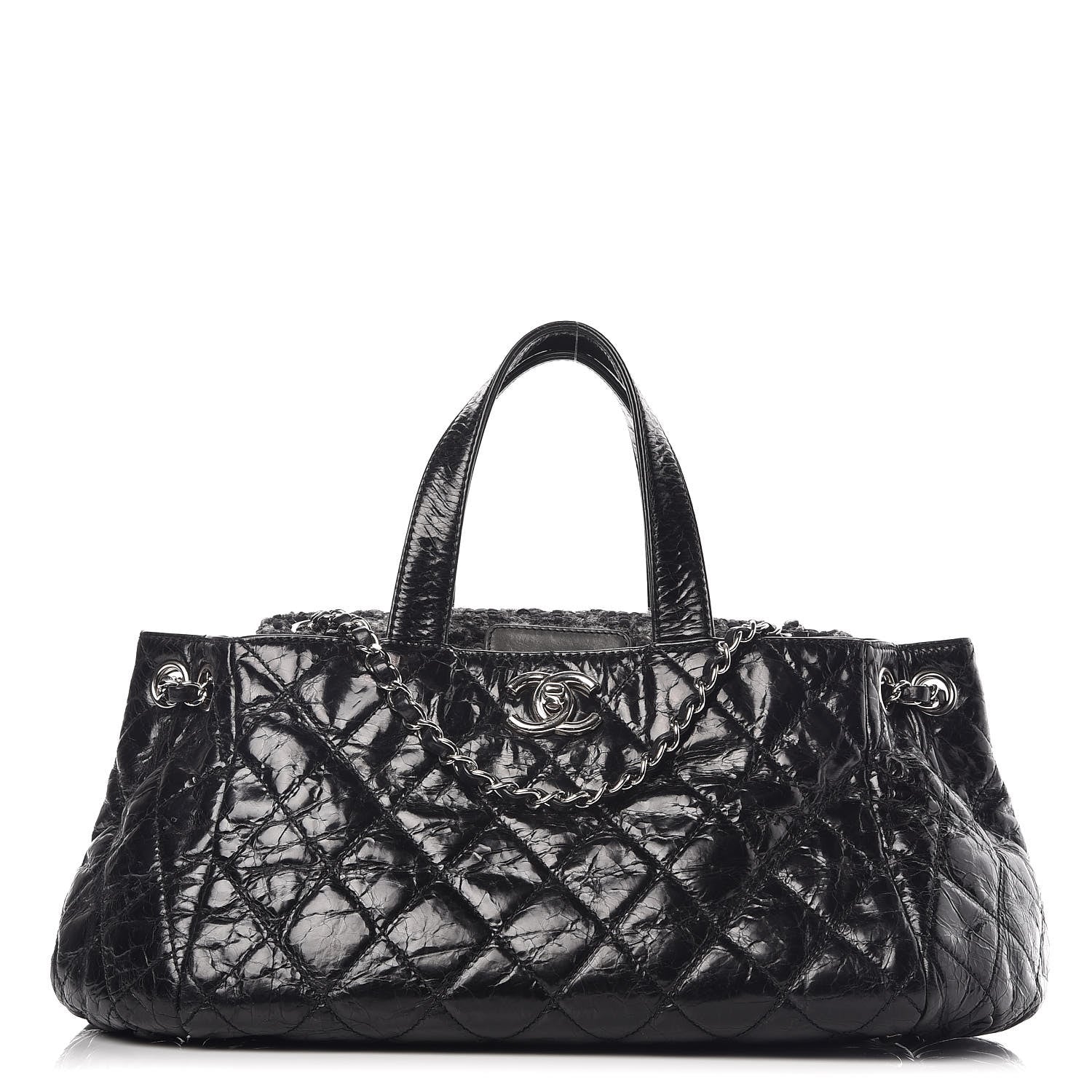Chanel Glazed Calfskin Quilted Tweed Small Portobello Tote Black 1 of 10