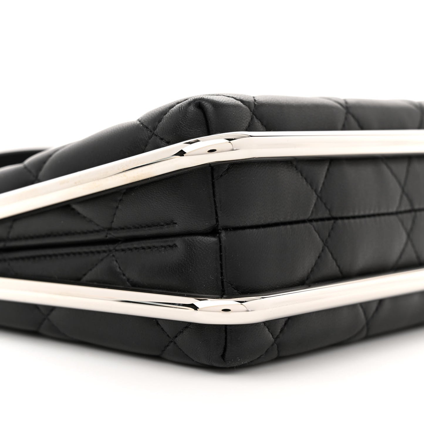 Quilted Lambskin Metal Bar Clutch Bag Black