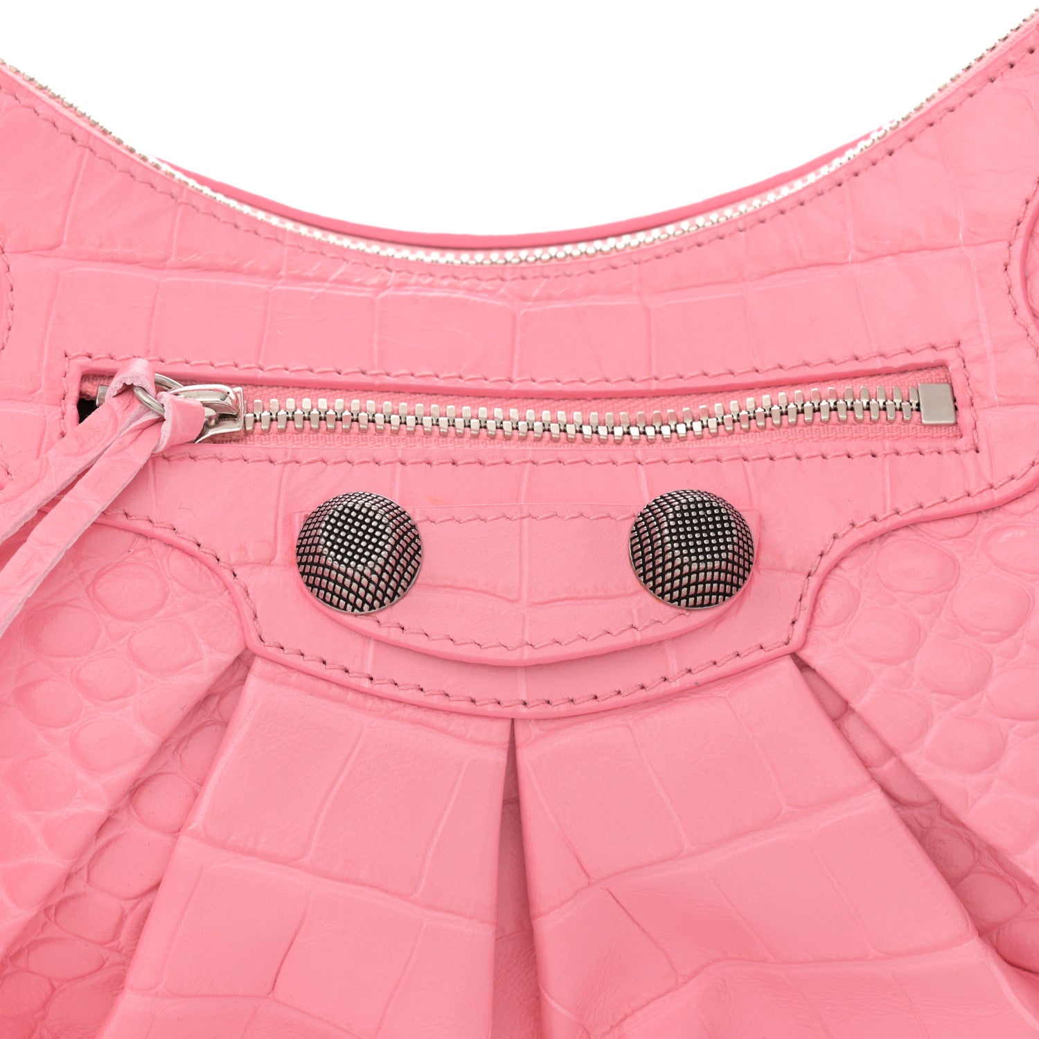 Balenciaga Extra Supple Calfskin Crocodile Embossed Small Le Cagole Shoulder Bag Sweet Pink 9 of 12