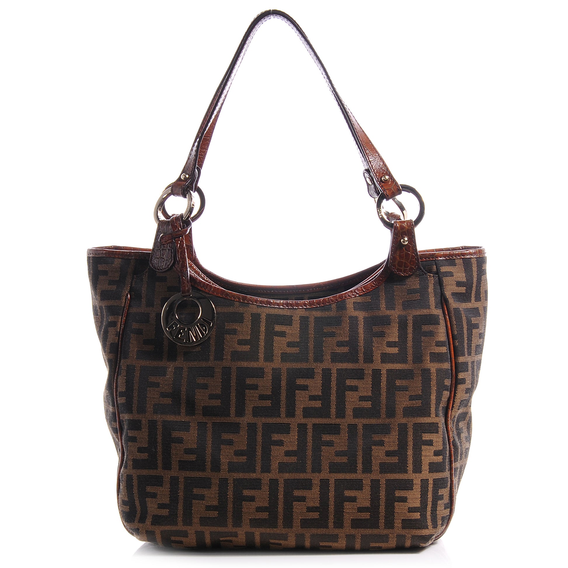 Fendi Zucca Calfskin Crocodile Embossed Chef Shopping Tote Tobacco 1 of 8