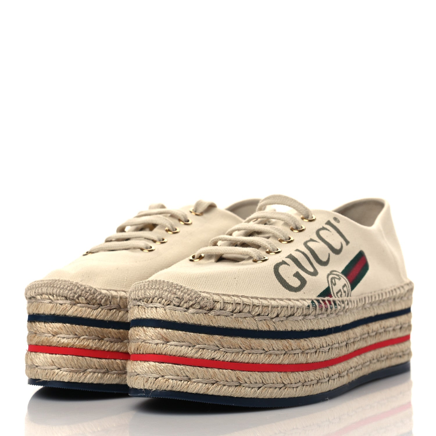 Gucci Canvas Logo Lace-Up Platform Espadrilles 39.5 Greggio Grege 3 of 8