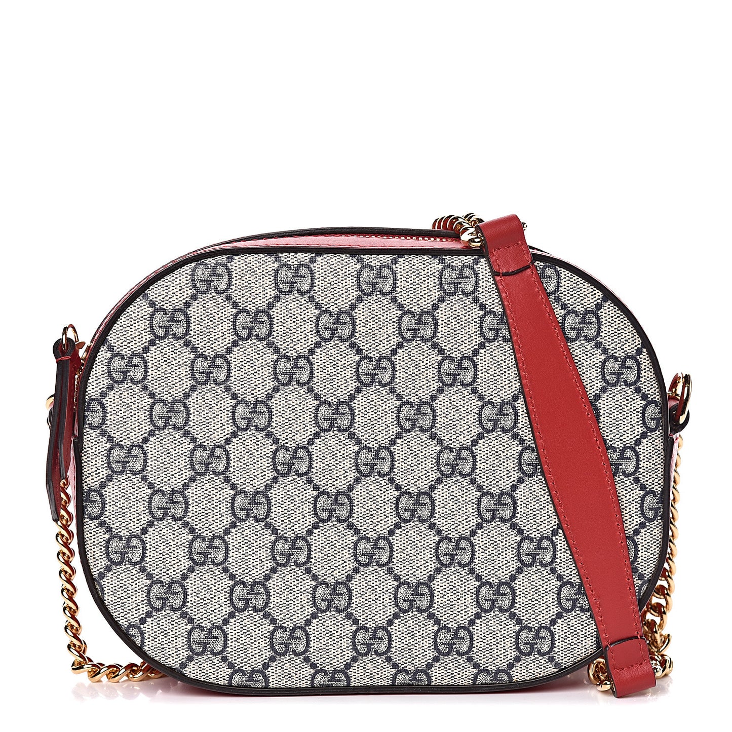 GG Supreme Monogram Mini Chain Shoulder Bag Beige Blue Hibiscus Red