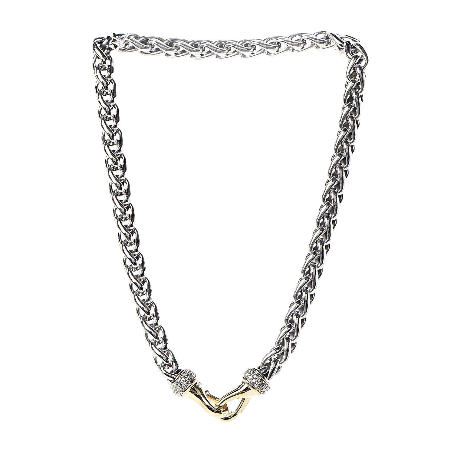 David Yurman Sterling Silver 18K Yellow Gold Diamond 8mm Wheat Chain Necklace 3 of 5
