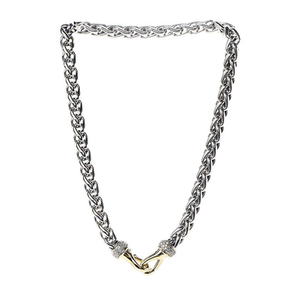 David Yurman Sterling Silver 18K Yellow Gold Diamond 8mm Wheat Chain Necklace 3 of 5