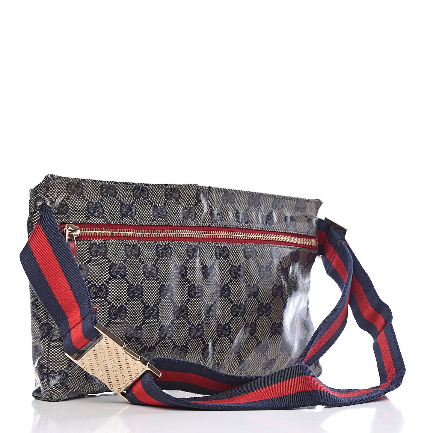 Crystal Monogram Web Double Pocket Belt Bag Navy Red
